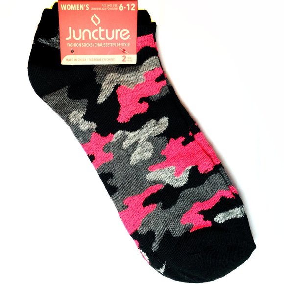 *3/$15* Pink/Black/Gray Camo + Striped Socks - Picture 2 of 4